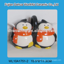 2015 new arrival ceramic double seasoning pots in penguin shape